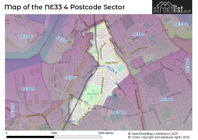 Map of the NE33 4 and surrounding postcode sector