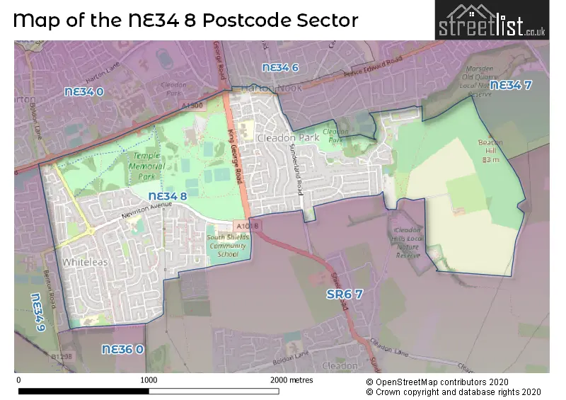 Map of the NE34 8 and surrounding postcode sector