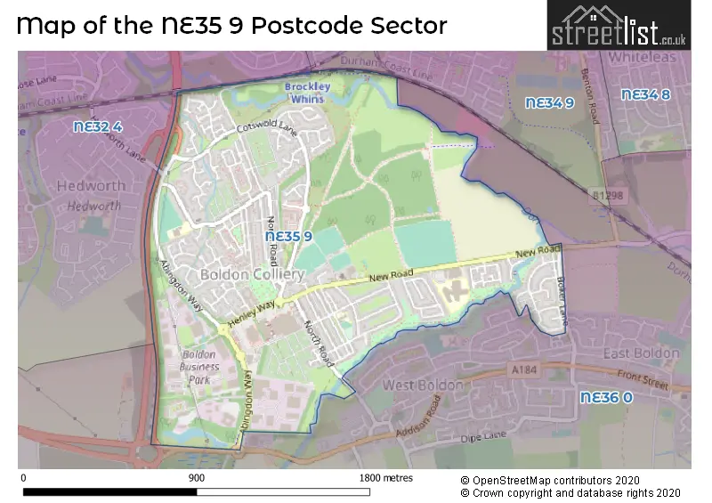 Map of the NE35 9 and surrounding postcode sector