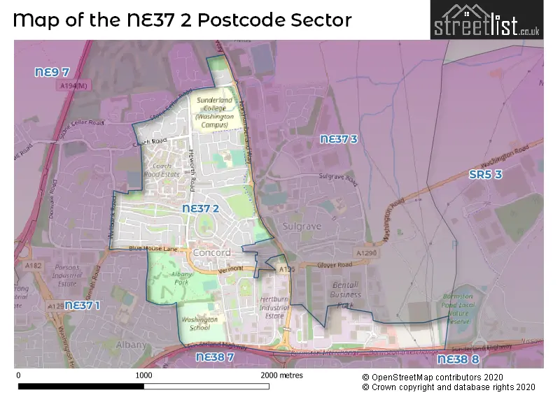 Map of the NE37 2 and surrounding postcode sector
