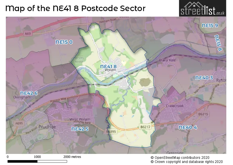 Map of the NE41 8 and surrounding postcode sector