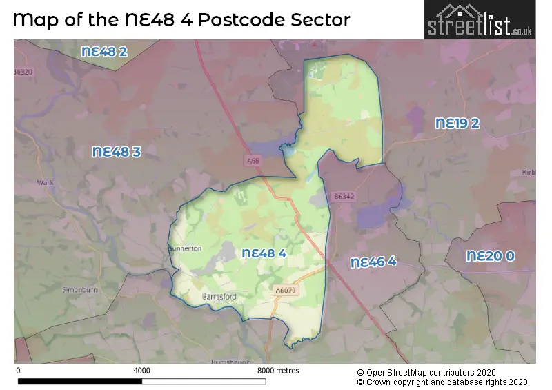 Map of the NE48 4 and surrounding postcode sector