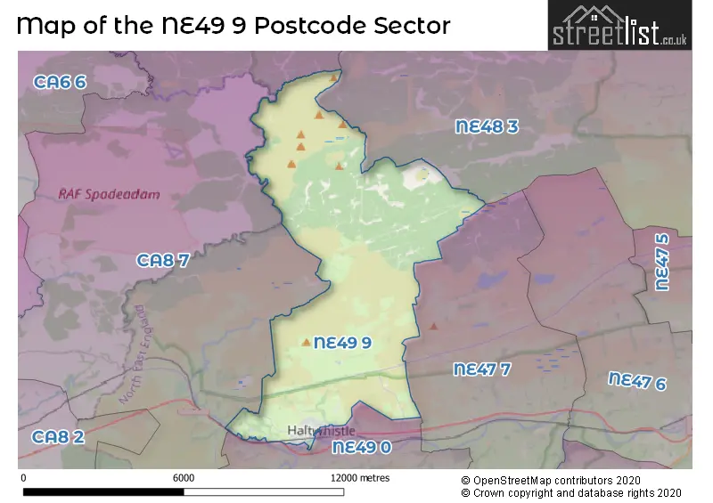 Map of the NE49 9 and surrounding postcode sector