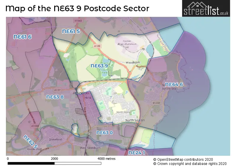 Map of the NE63 9 and surrounding postcode sector
