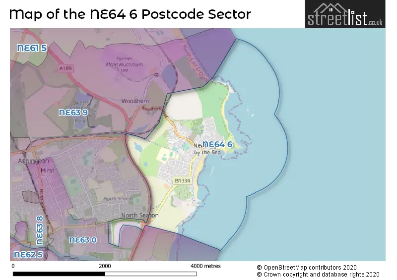 Map of the NE64 6 and surrounding postcode sector
