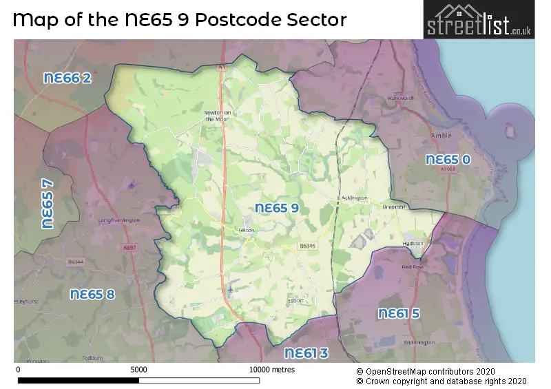 Map of the NE65 9 and surrounding postcode sector