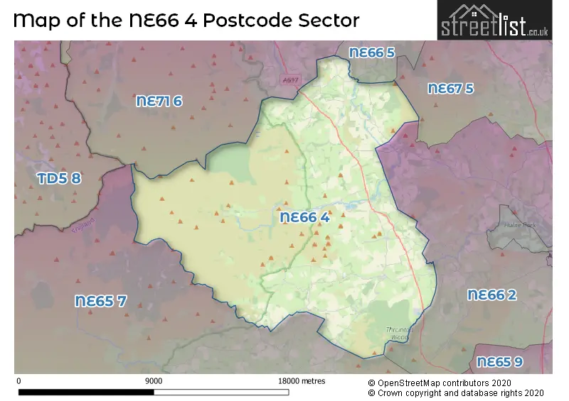 Map of the NE66 4 and surrounding postcode sector
