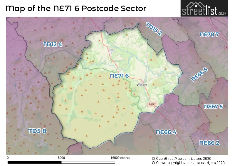 Map of the NE71 6 and surrounding postcode sector