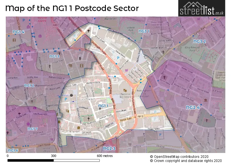 Map of the NG1 1 and surrounding postcode sector