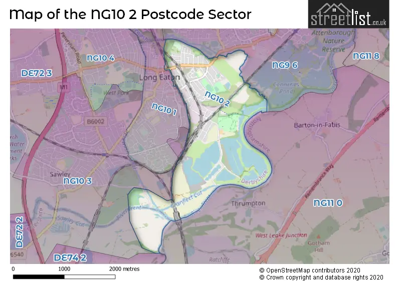 Map of the NG10 2 and surrounding postcode sector