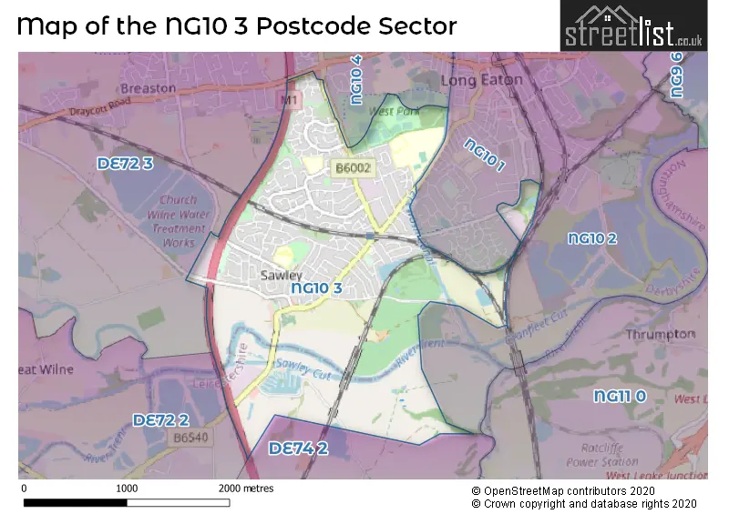 Map of the NG10 3 and surrounding postcode sector