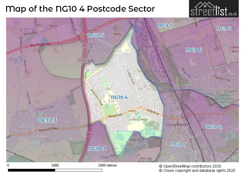 Map of the NG10 4 and surrounding postcode sector