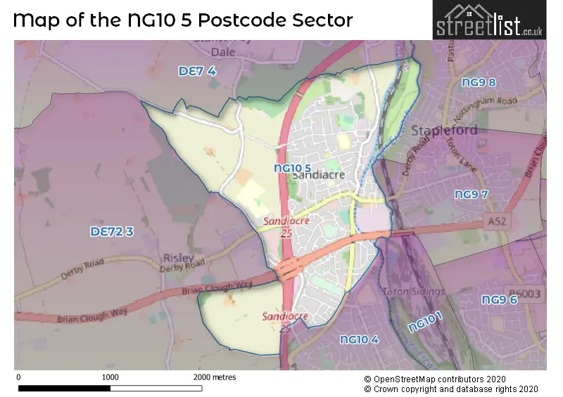 Map of the NG10 5 and surrounding postcode sector