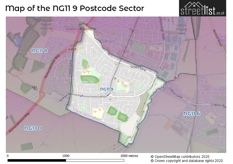 Map of the NG11 9 and surrounding postcode sector