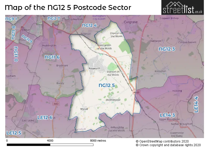 Map of the NG12 5 and surrounding postcode sector