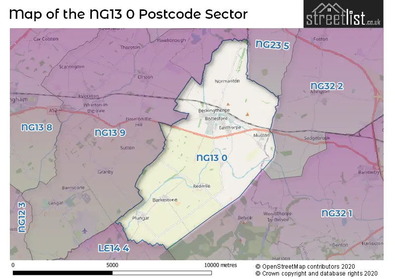 Map of the NG13 0 and surrounding postcode sector
