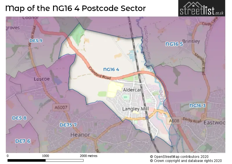 Map of the NG16 4 and surrounding postcode sector