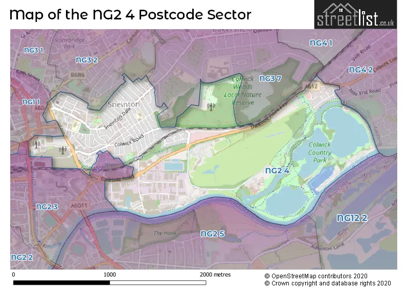 Map of the NG2 4 and surrounding postcode sector