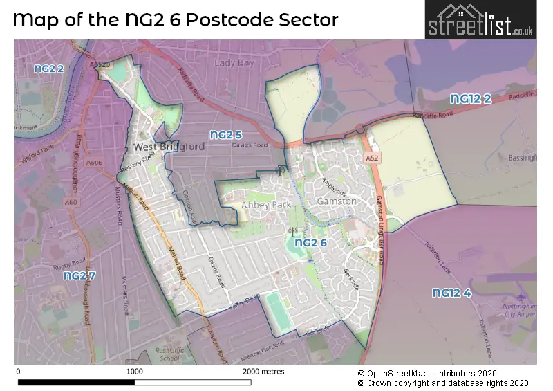 Map of the NG2 6 and surrounding postcode sector