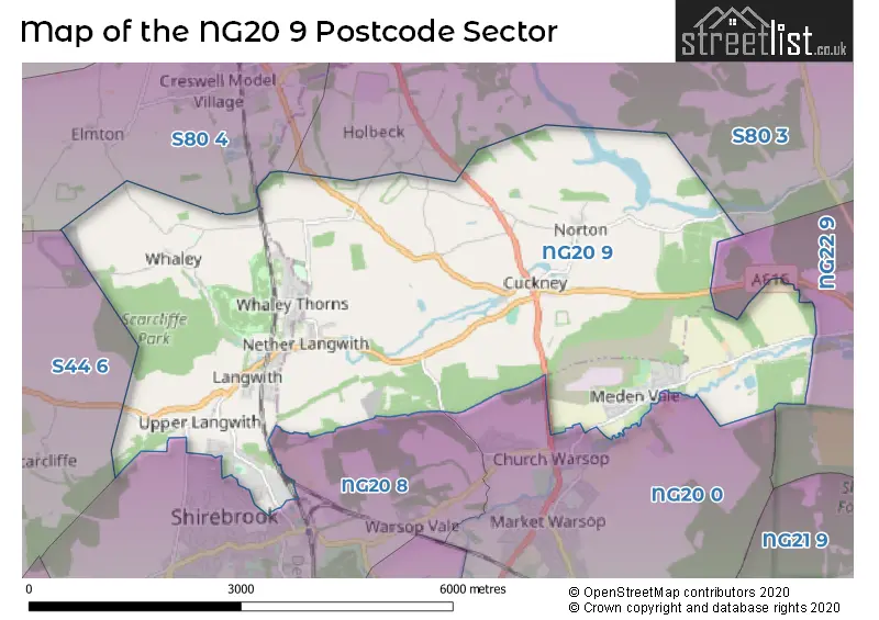 Map of the NG20 9 and surrounding postcode sector
