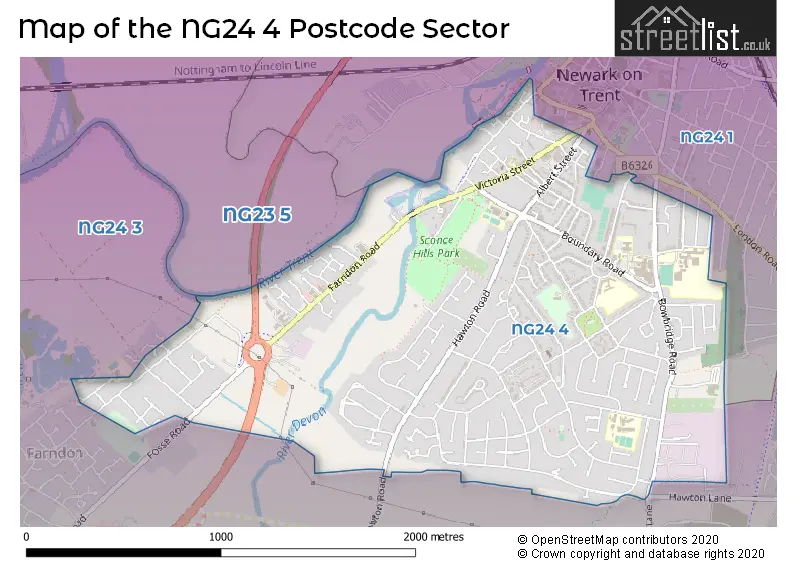 Map of the NG24 4 and surrounding postcode sector