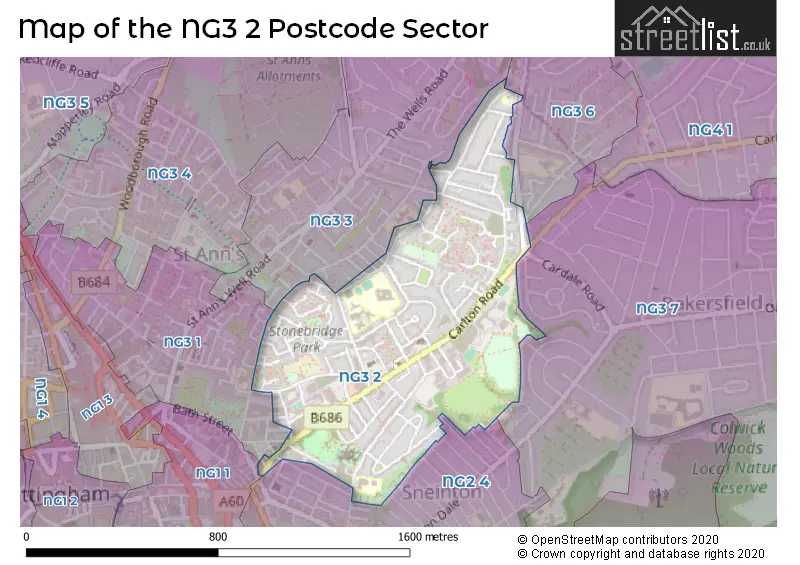 Map of the NG3 2 and surrounding postcode sector