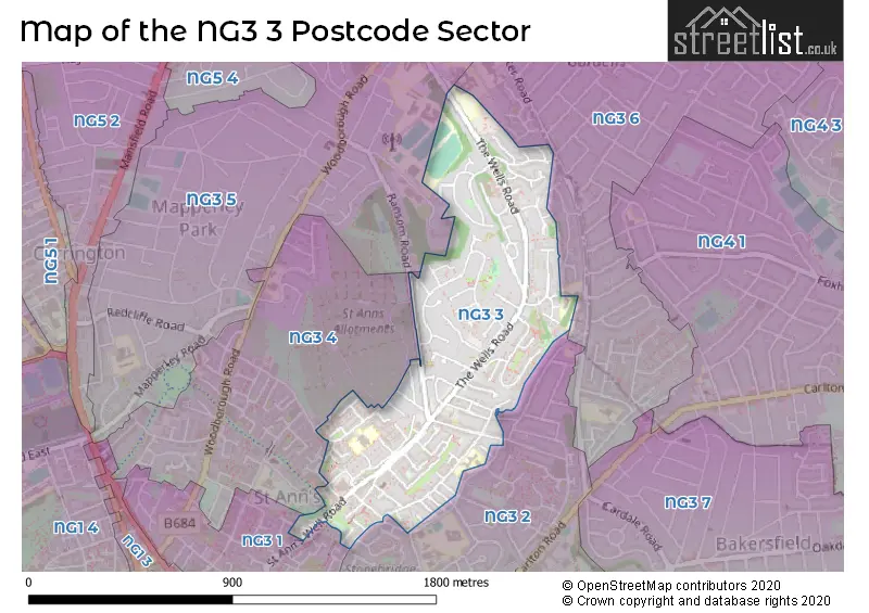Map of the NG3 3 and surrounding postcode sector