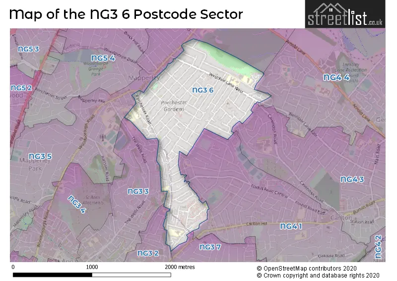 Map of the NG3 6 and surrounding postcode sector