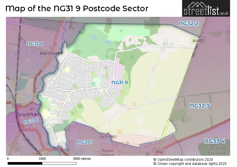 Map of the NG31 9 and surrounding postcode sector