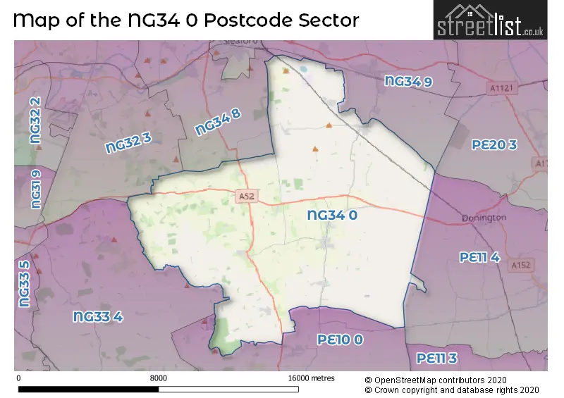 Map of the NG34 0 and surrounding postcode sector