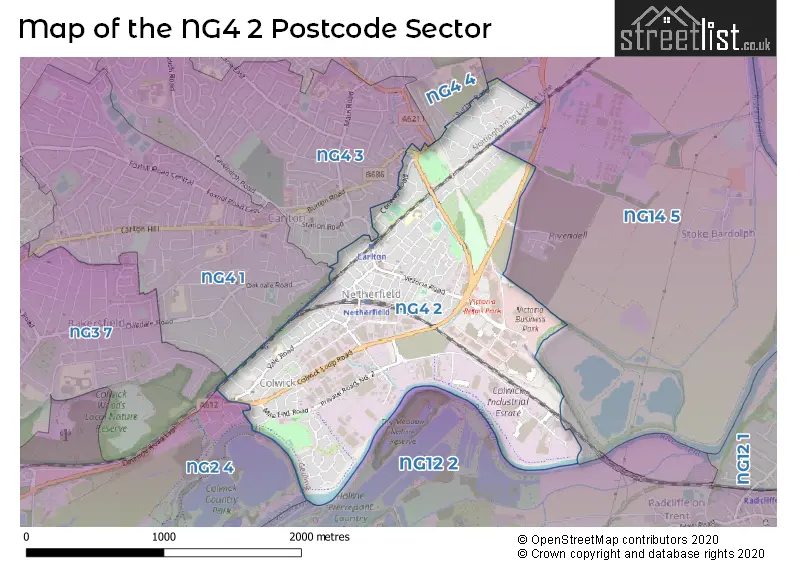 Map of the NG4 2 and surrounding postcode sector