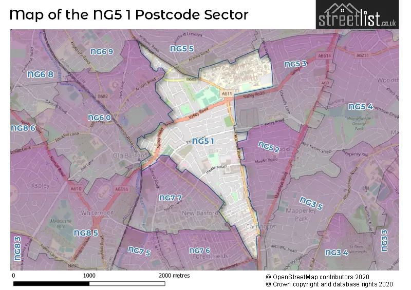 Map of the NG5 1 and surrounding postcode sector