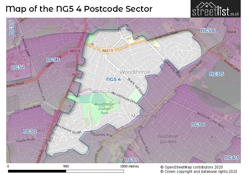 Map of the NG5 4 and surrounding postcode sector