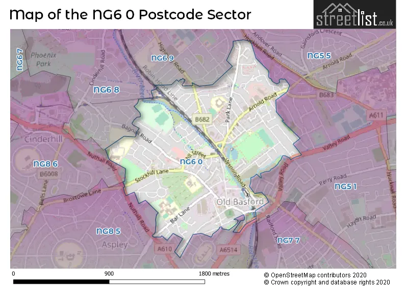 Map of the NG6 0 and surrounding postcode sector
