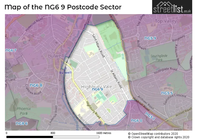 Map of the NG6 9 and surrounding postcode sector