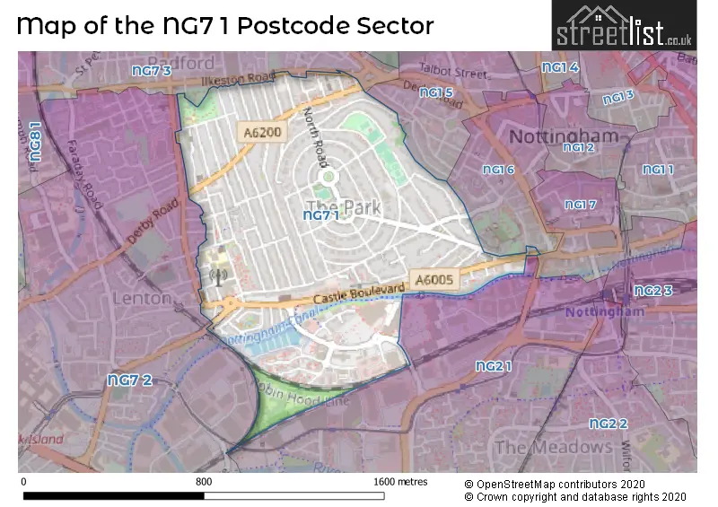Map of the NG7 1 and surrounding postcode sector