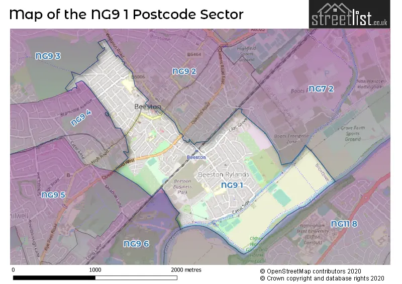 Map of the NG9 1 and surrounding postcode sector