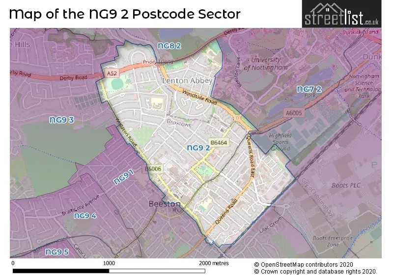Map of the NG9 2 and surrounding postcode sector