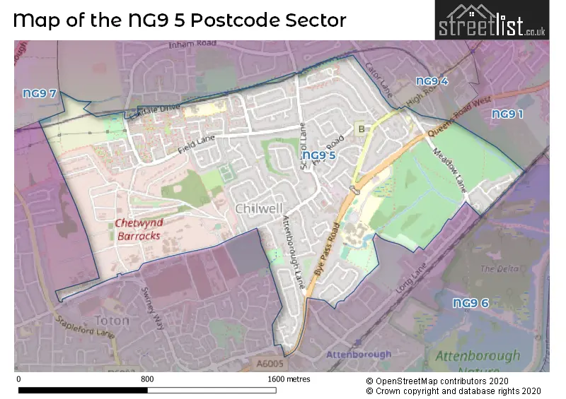 Map of the NG9 5 and surrounding postcode sector