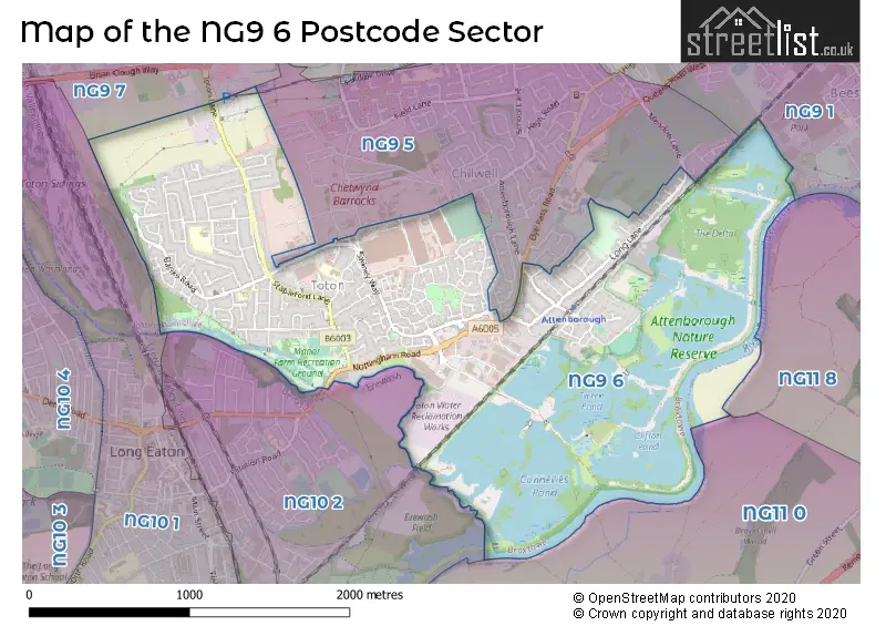 Map of the NG9 6 and surrounding postcode sector
