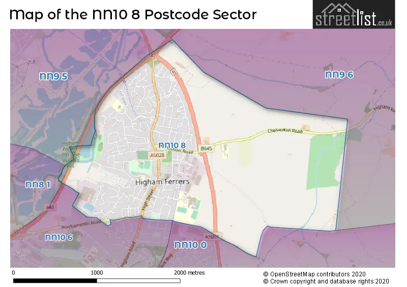 Map of the NN10 8 and surrounding postcode sector