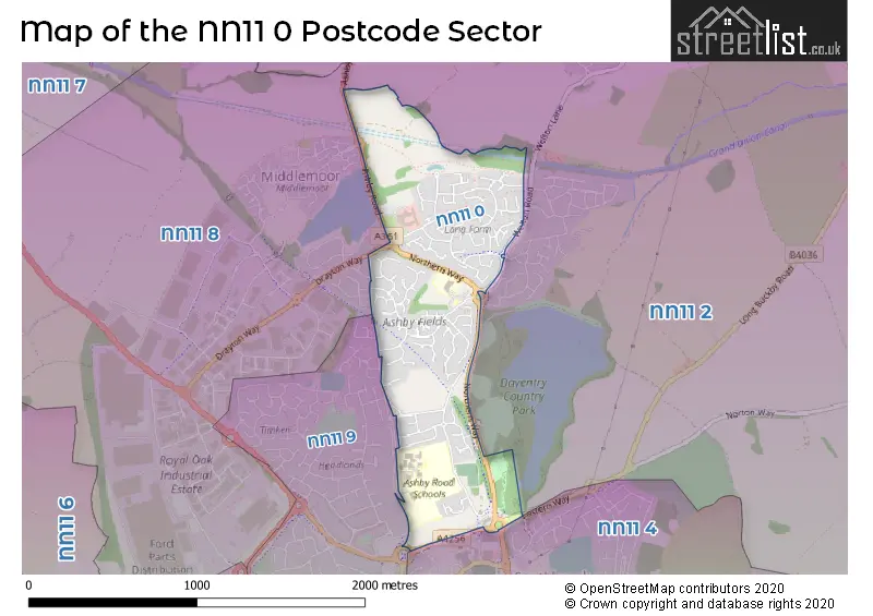 Map of the NN11 0 and surrounding postcode sector