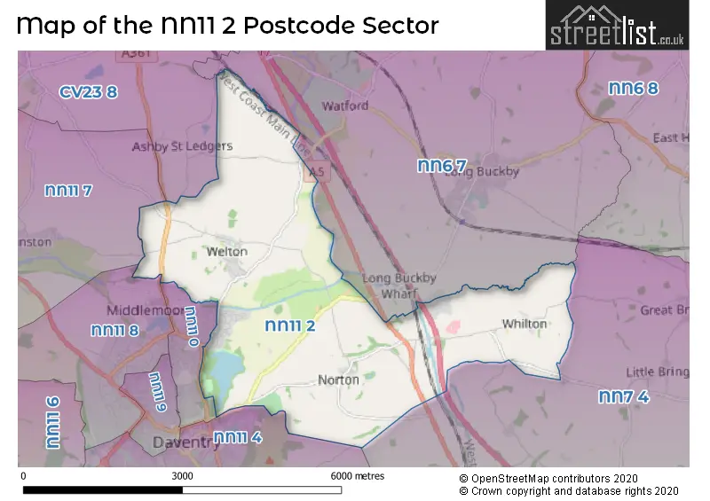 Map of the NN11 2 and surrounding postcode sector