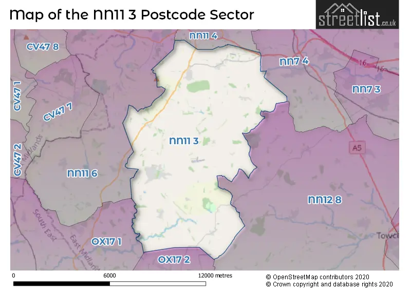 Map of the NN11 3 and surrounding postcode sector