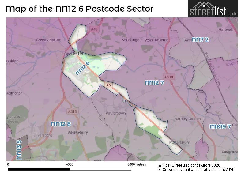 Map of the NN12 6 and surrounding postcode sector