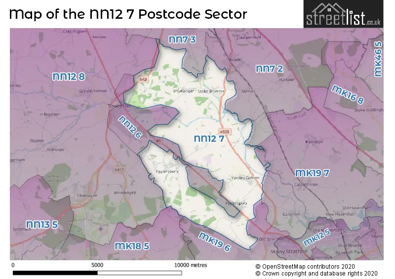 Map of the NN12 7 and surrounding postcode sector