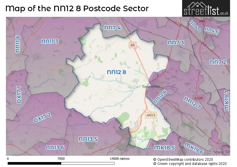 Map of the NN12 8 and surrounding postcode sector