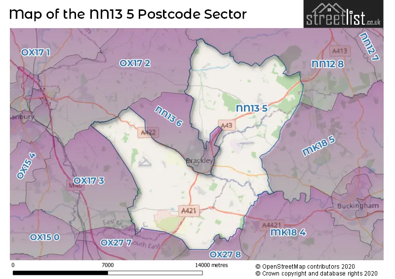 Map of the NN13 5 and surrounding postcode sector
