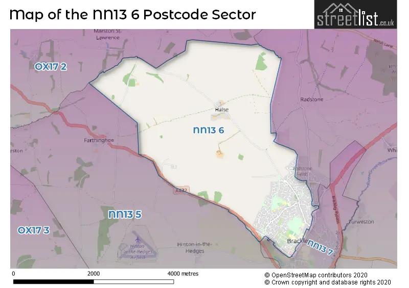 Map of the NN13 6 and surrounding postcode sector