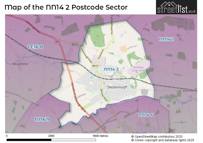 Map of the NN14 2 and surrounding postcode sector